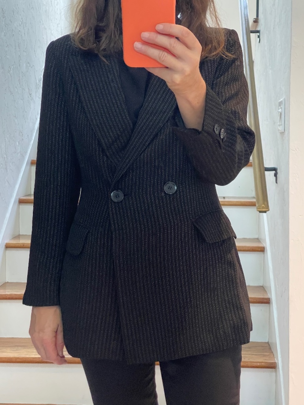 Pepe double breast cinched striped black blazer women S